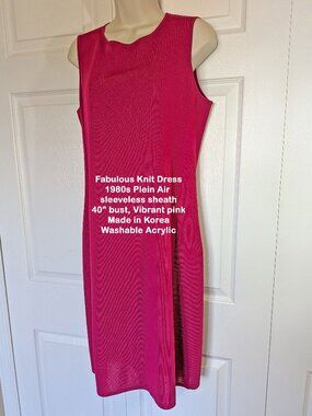 Fabulous Knit Dress, 1980s Plein Air sleeveless sheath, 40" bust, Vibrant pink